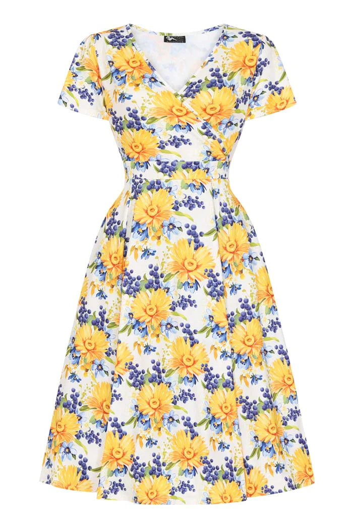 Yellow Floral Wrap Dress with Sash