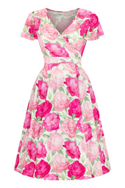 Pink Floral Wrap Dress with Sash
