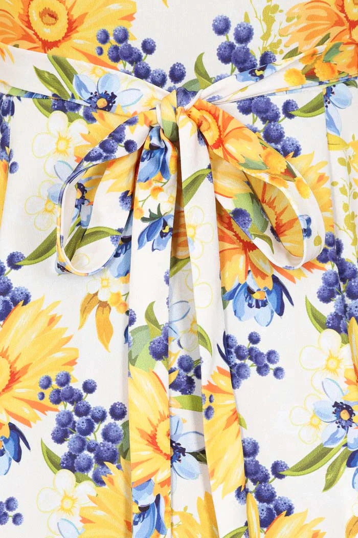 Yellow Floral Wrap Dress with Sash