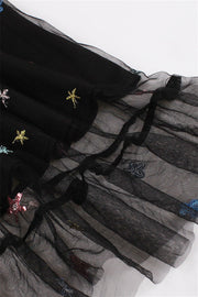 Black Mesh Short Dress with Sequin Stars