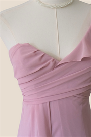 One Shoulder Dusty Pink Ruffle Bridesmaid Dress