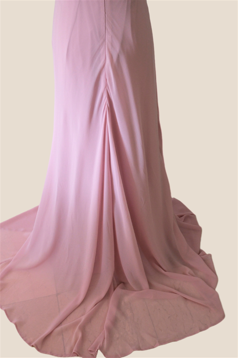 One Shoulder Dusty Pink Ruffle Bridesmaid Dress