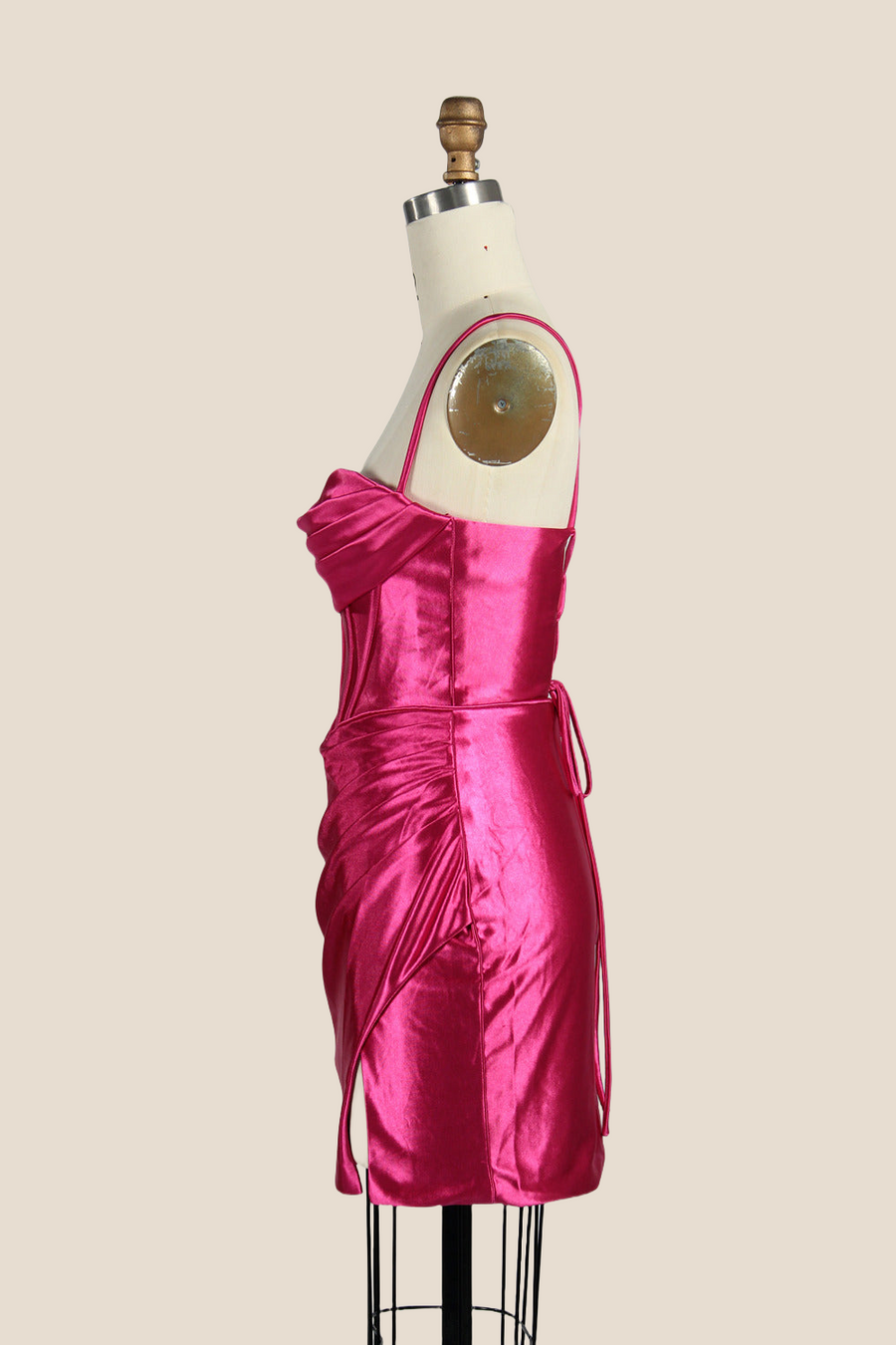 One Shoulder Fuchsia Ruched Tight Short Dress