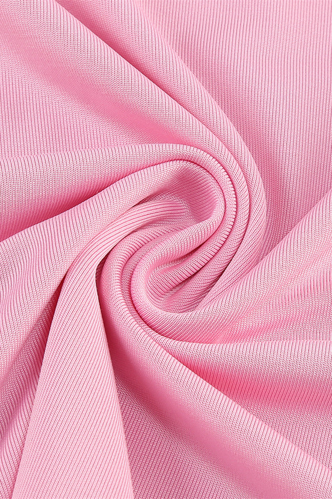 One Shoulder Pink Back Tie Fitted Long Dress