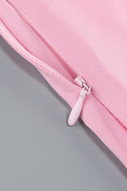 One Shoulder Pink Back Tie Fitted Long Dress