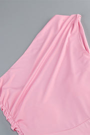 One Shoulder Pink Back Tie Fitted Long Dress