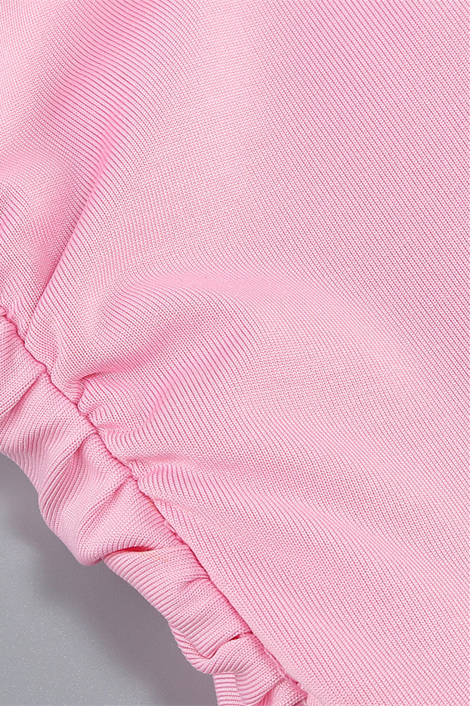 One Shoulder Pink Back Tie Fitted Long Dress