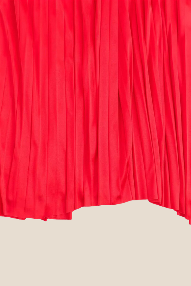 One Shoulder Red High Waist Pleated Long Dress