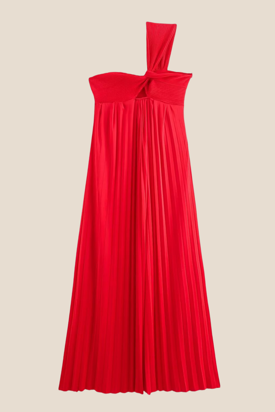 One Shoulder Red High Waist Pleated Long Dress