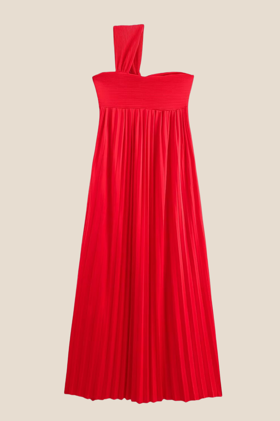 One Shoulder Red High Waist Pleated Long Dress