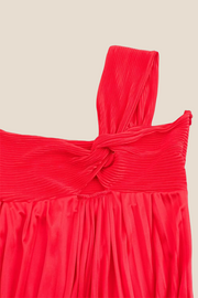 One Shoulder Red High Waist Pleated Long Dress