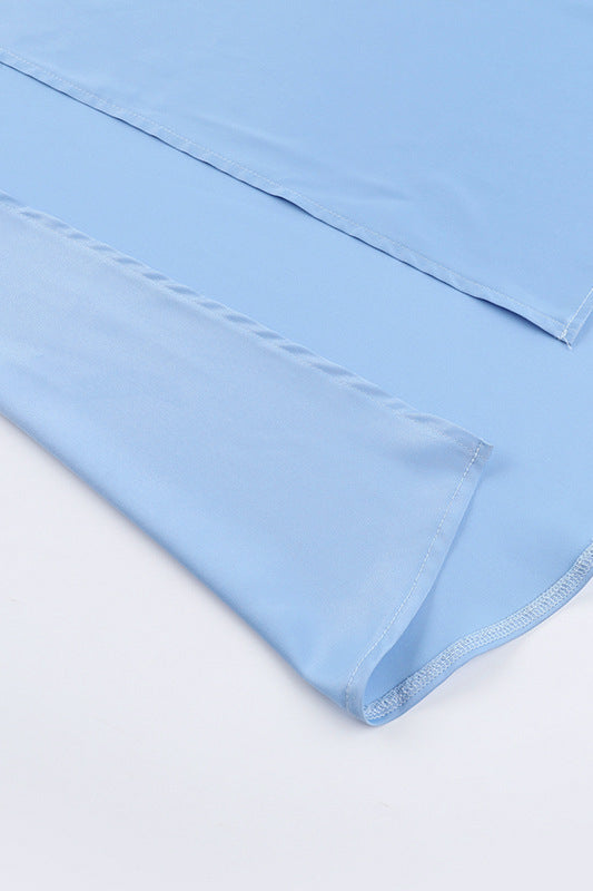 One Shoulder Blue Ruched Slit Long Dress