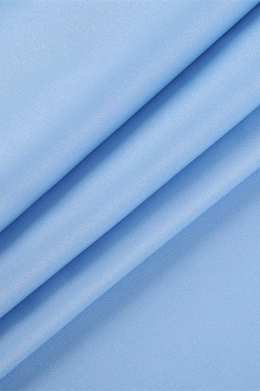 One Shoulder Blue Ruched Slit Long Dress