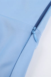 One Shoulder Blue Ruched Slit Long Dress