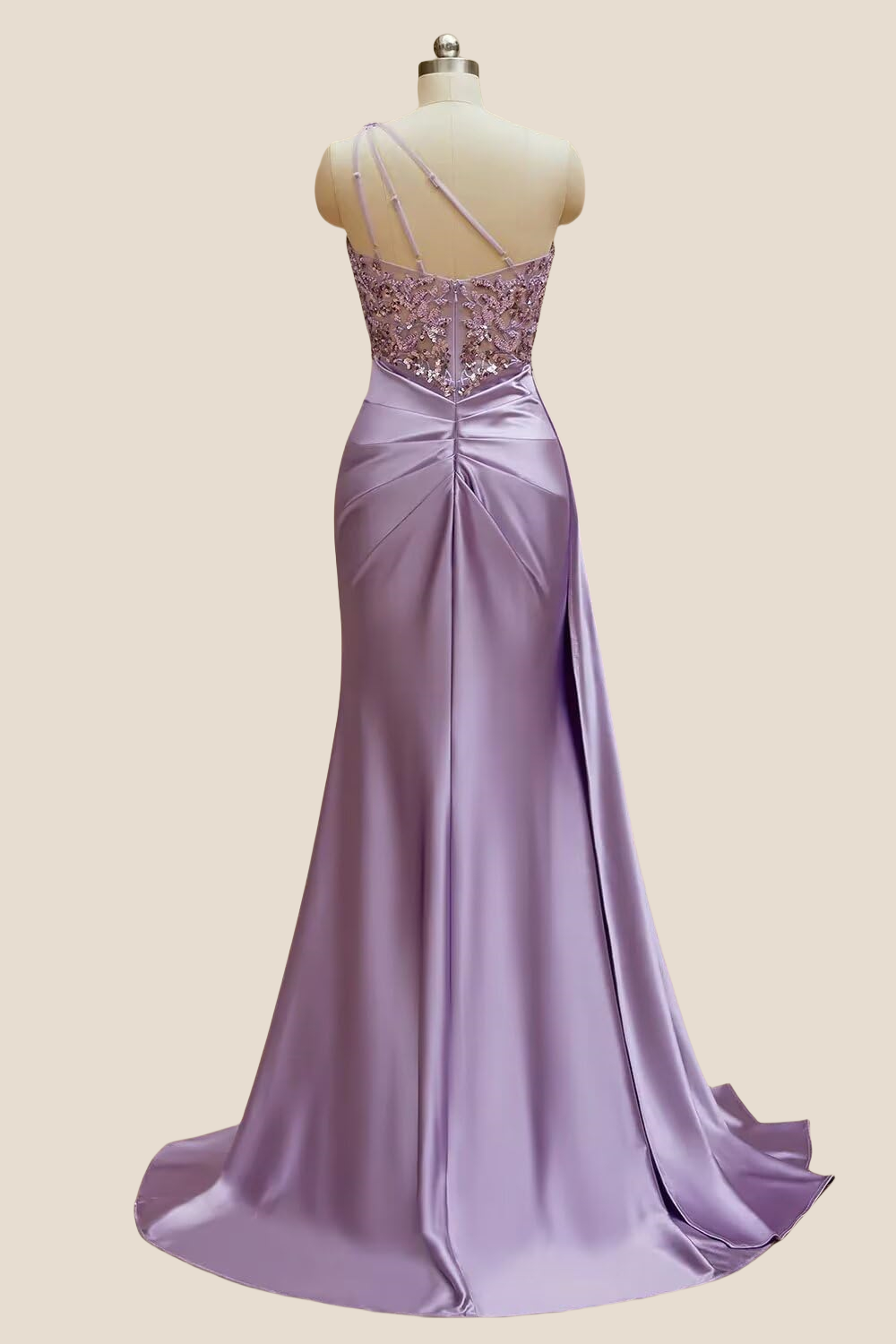 One Shoulder Lilac Sequin Ruched Long Dress