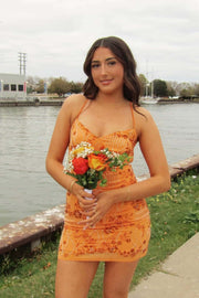 Orange Beaded Straps Fitted Mini Dress
