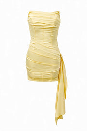 Yellow Corset Tight Dress with Train