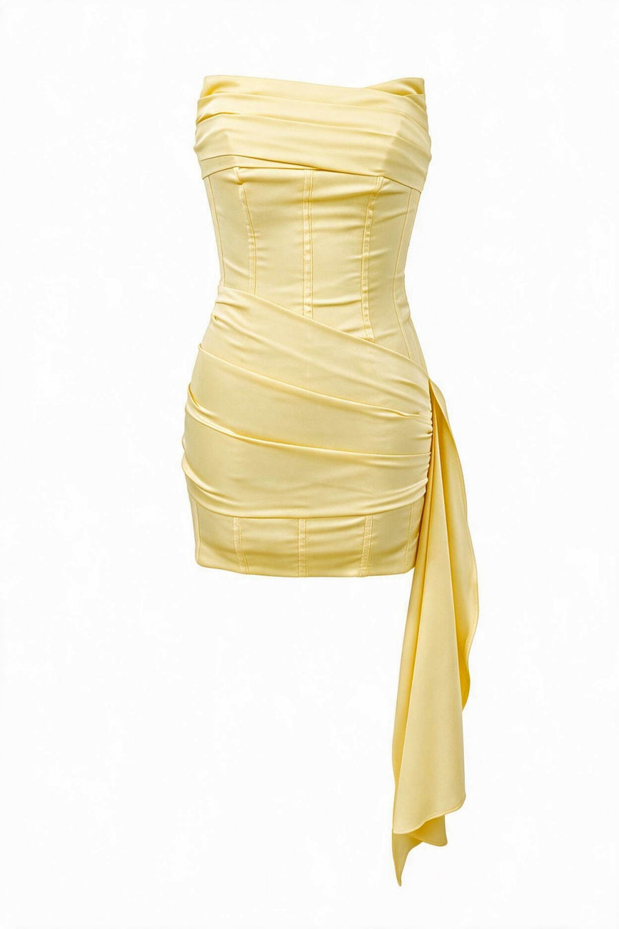 Yellow Corset Tight Dress with Train