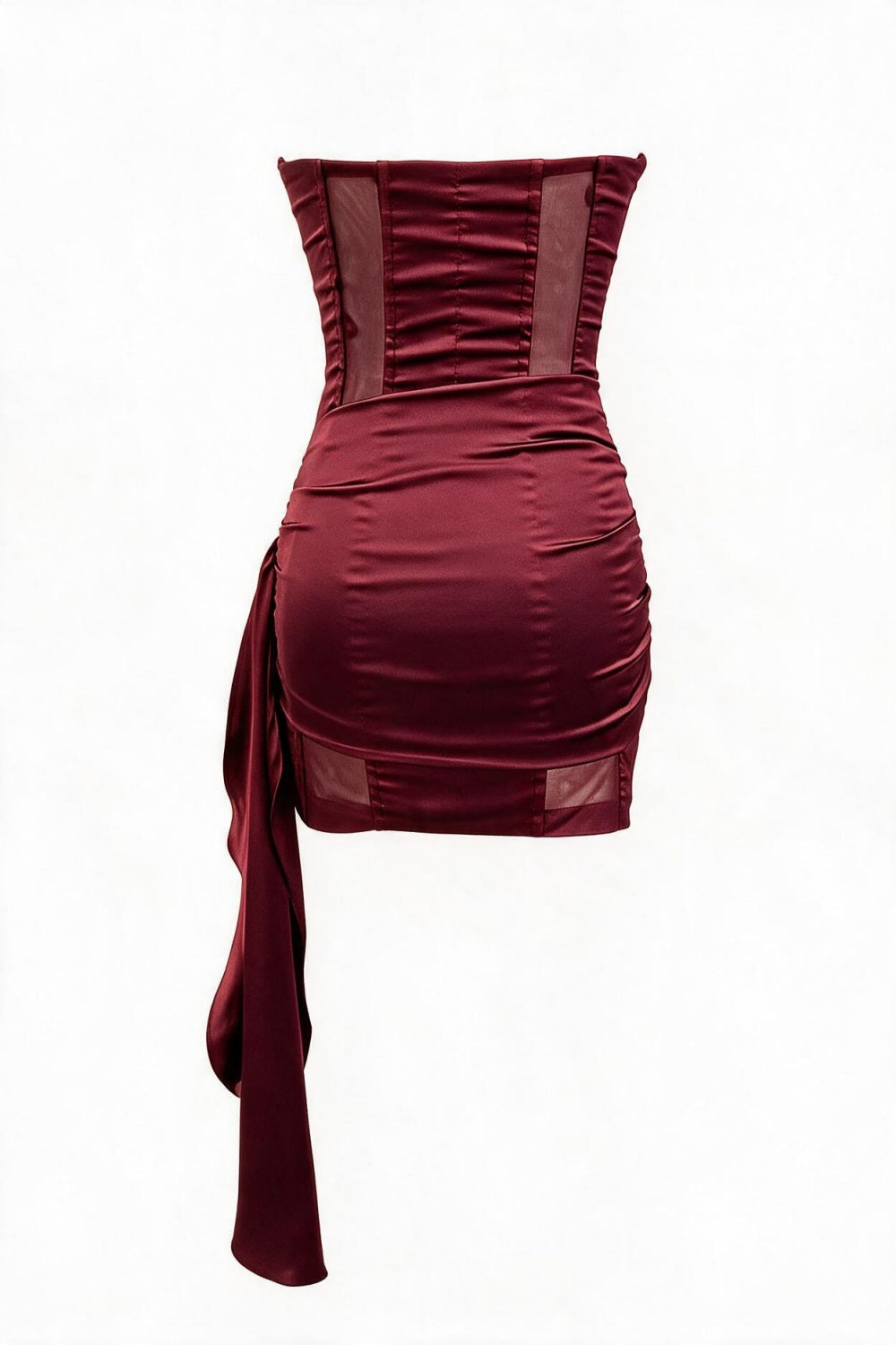 Burgundy Corset Tight Dress with Train
