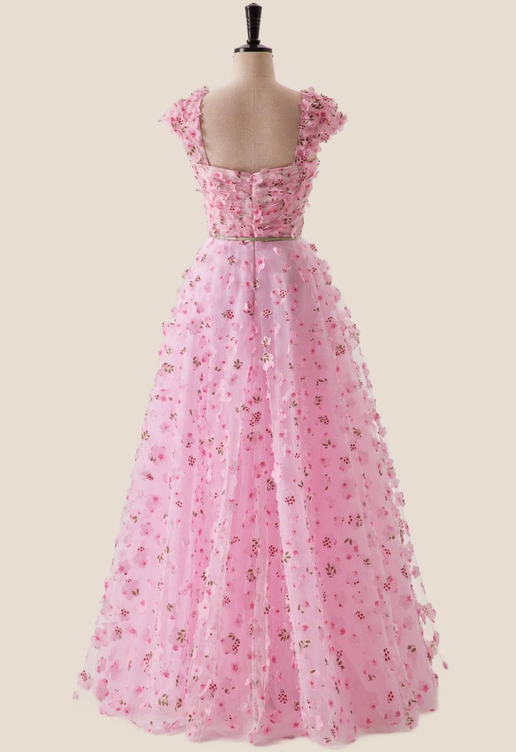 Pink Floral Cap Sleeves Long Formal Dress – Ohmollydress