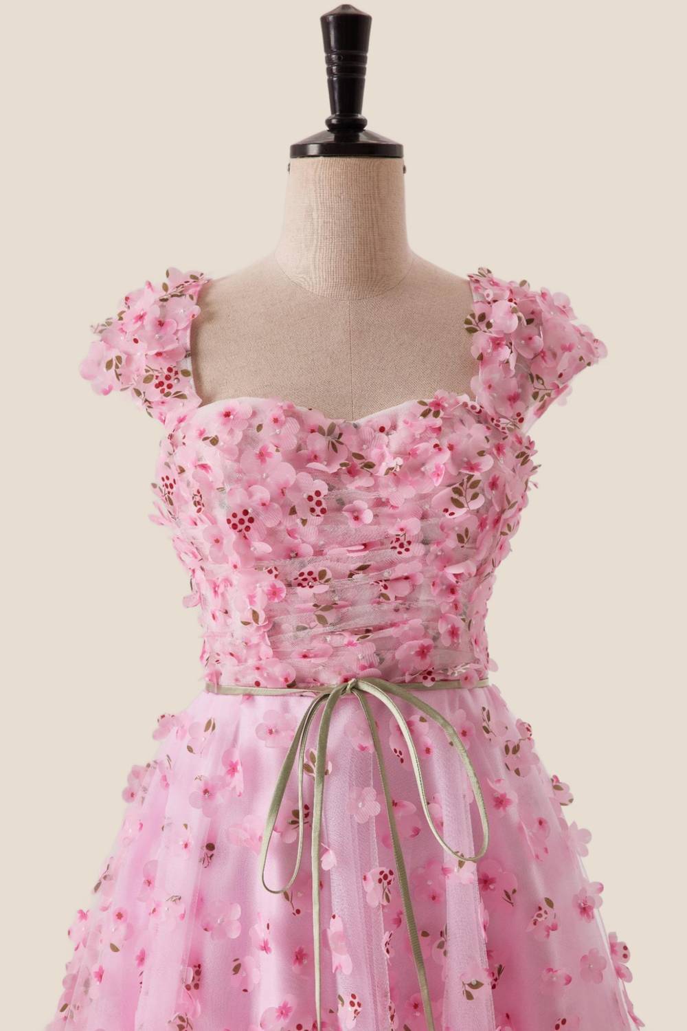 pink floral cap sleeves long formal dress $ 186 . 00 $ 204 . 00 on sale