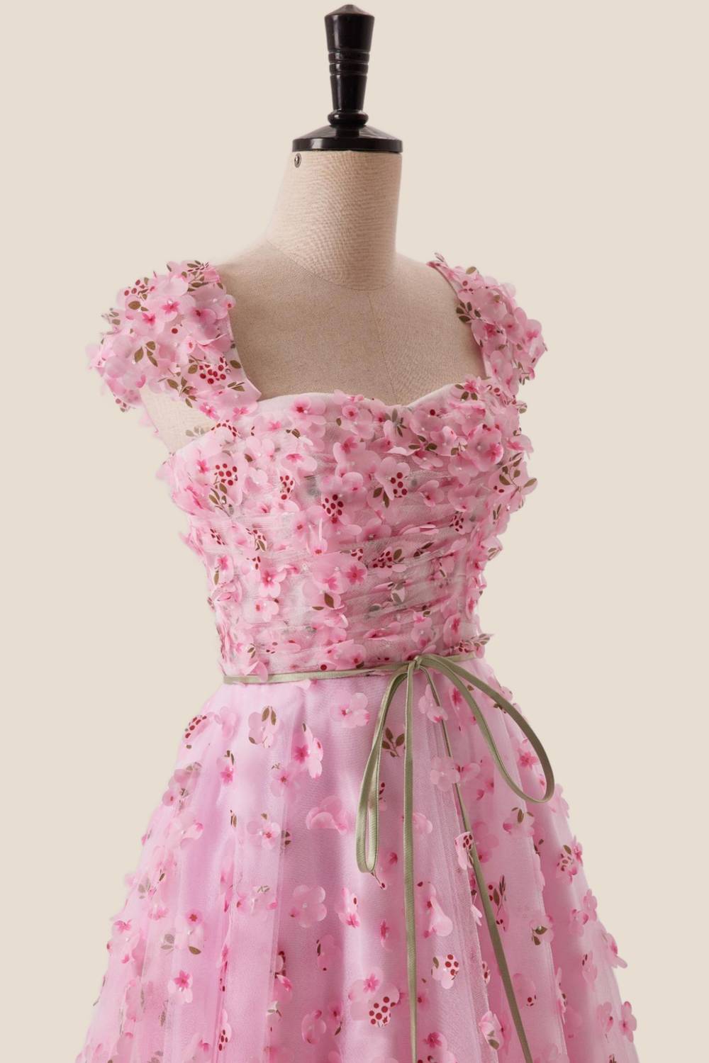 pink floral cap sleeves long formal dress $ 186 . 00 $ 204 . 00 on sale