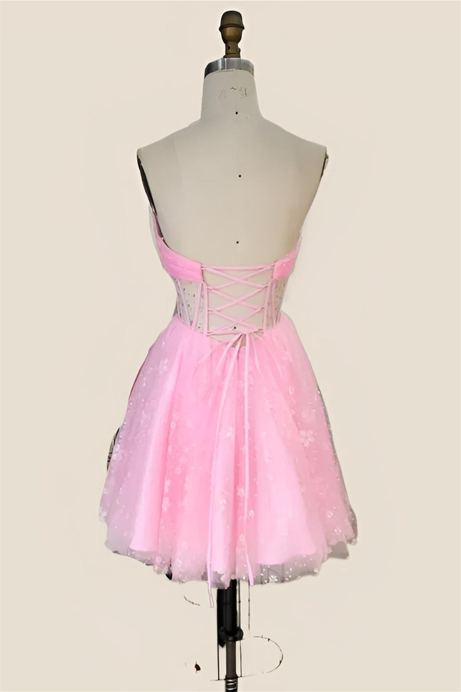 Pink Tulle Short Dress with Floral Print