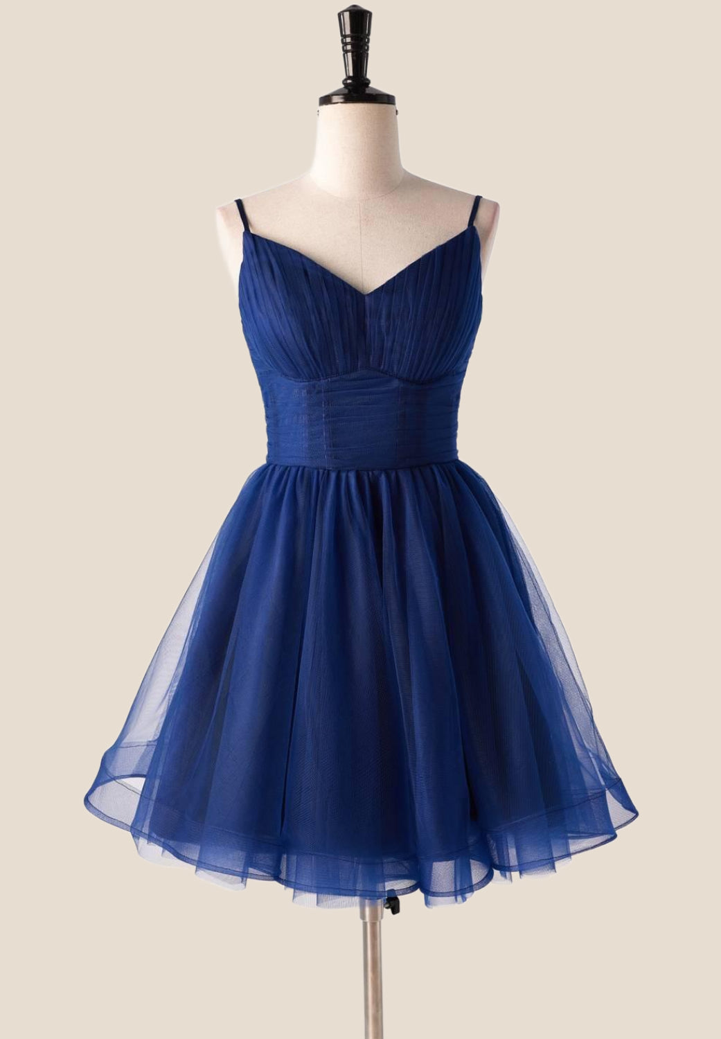 Pleated Navy Blue Tulle A-line Short Dress – Ohmollydress