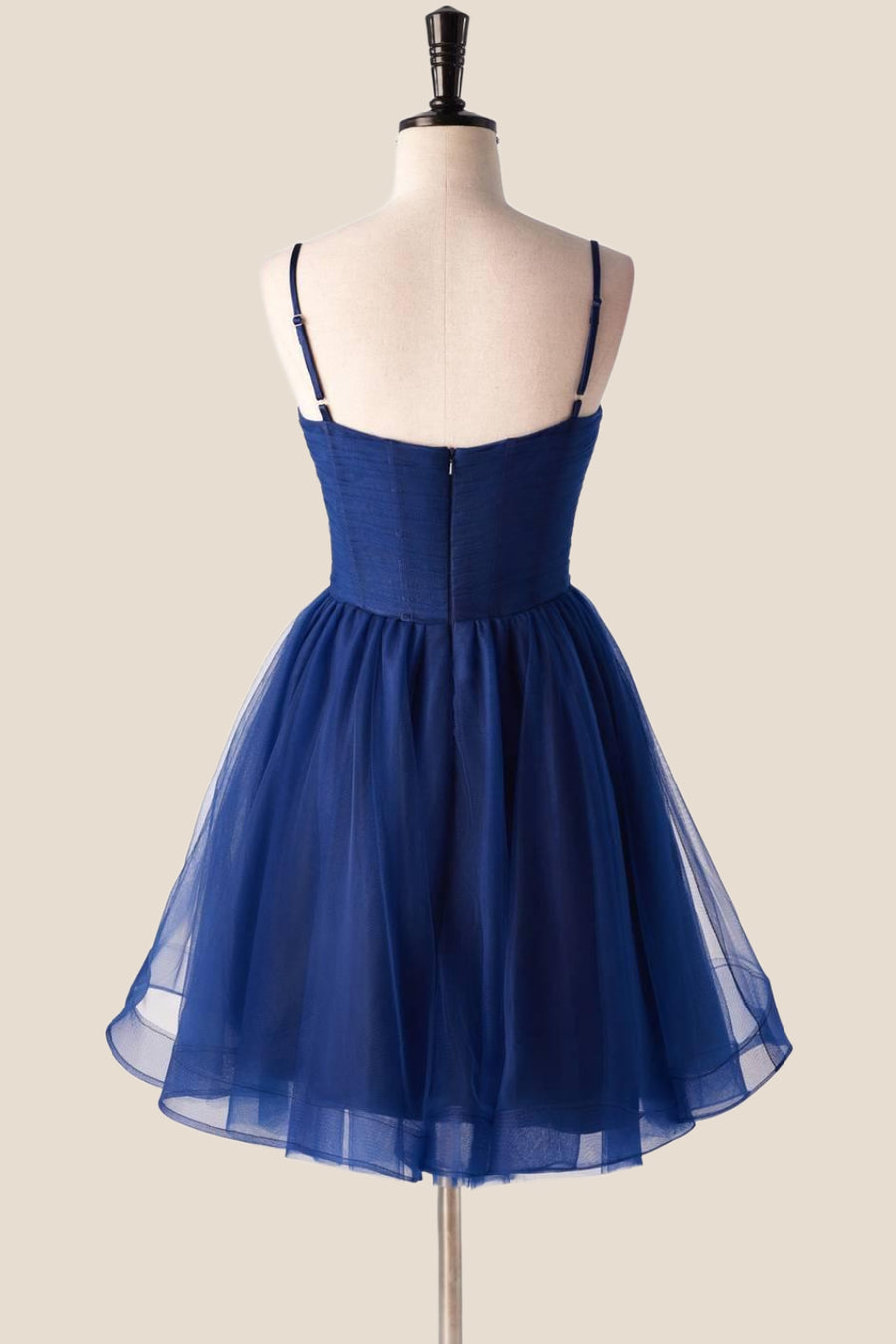 US 4 Pleated Navy Blue Tulle A-line Short Dress