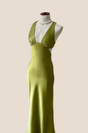 Plunge Neck Green Cutout Sheath Long Dress