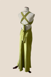 Plunge Neck Green Cutout Sheath Long Dress