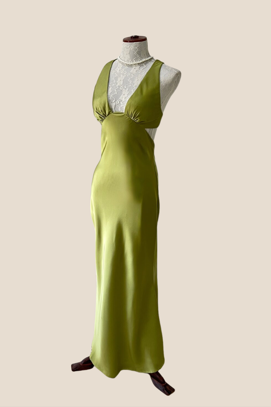 Plunge Neck Green Cutout Sheath Long Dress