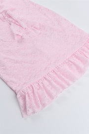 Plunge Neck Pink Ruffled Hem Lace Short Dress