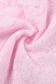 Plunge Neck Pink Ruffled Hem Lace Short Dress