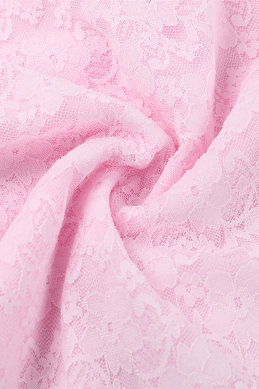 Plunge Neck Pink Ruffled Hem Lace Short Dress