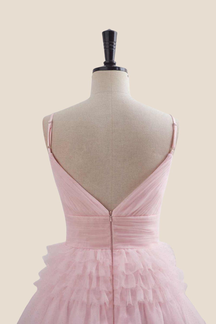 Plunge Neck Pink Tiered A-line Short Dress