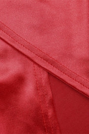 Plunge Red Ruched Long Dress with Slit