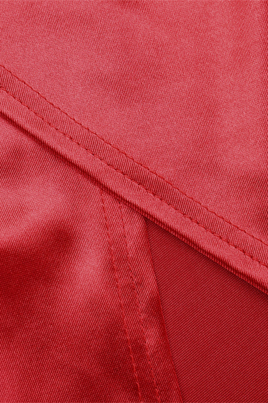 Plunge Red Ruched Long Dress with Slit