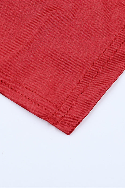 Plunge Red Ruched Long Dress with Slit