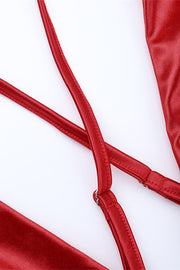 Plunge Red Ruched Long Dress with Slit