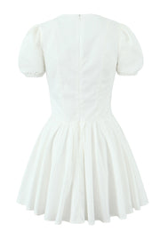 Plunge V-neck White Ruched Short Summer Dress