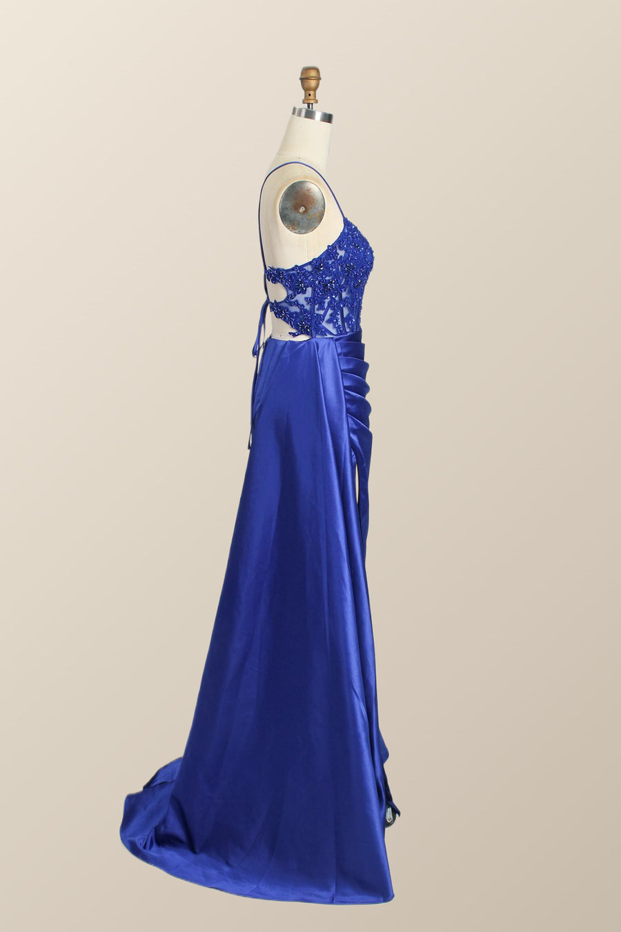 Straps Royal Blue Lace and Satin Mermaid Formal Dress