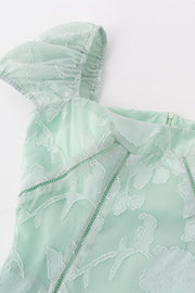 Puff Sleeves Green Floral Long Dress