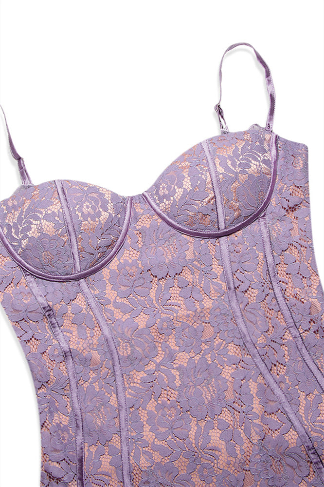 Purple Lace Appliques Bodycon Short Dress