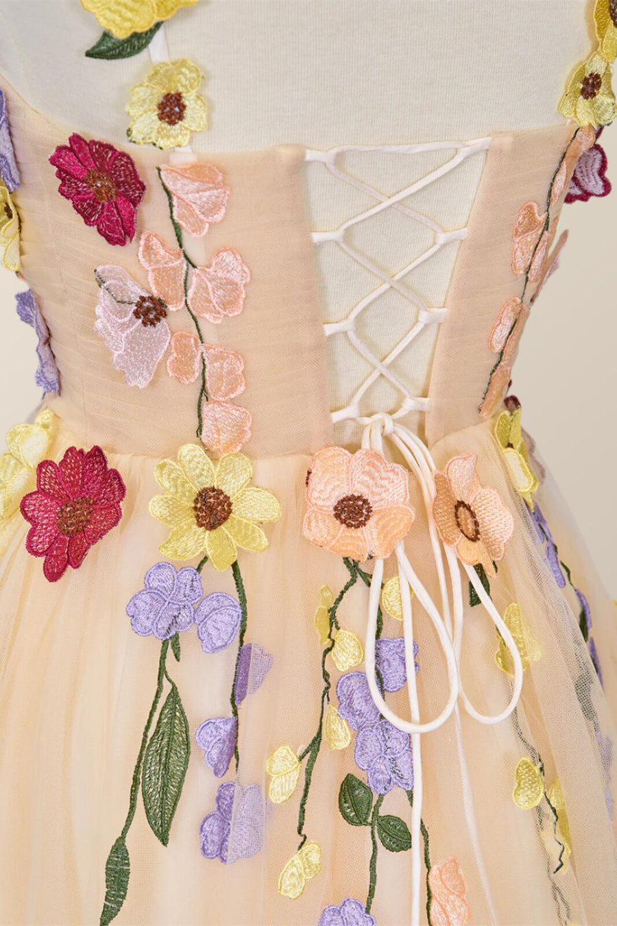 3D Floral Champagne Tulle Short Dress