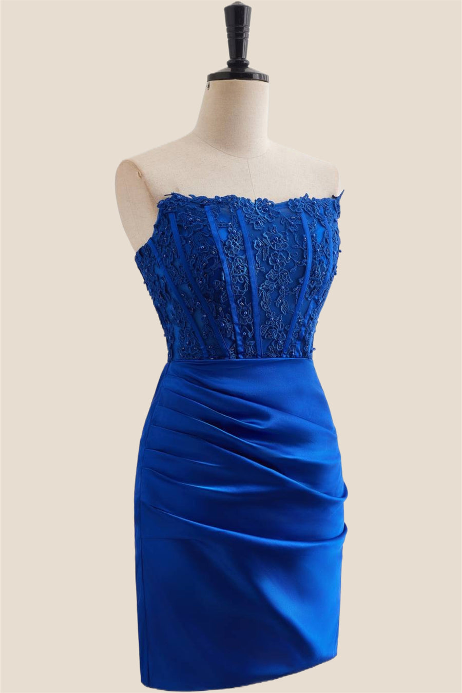 Royal Blue Appliques Ruched Bodycon Short Dress