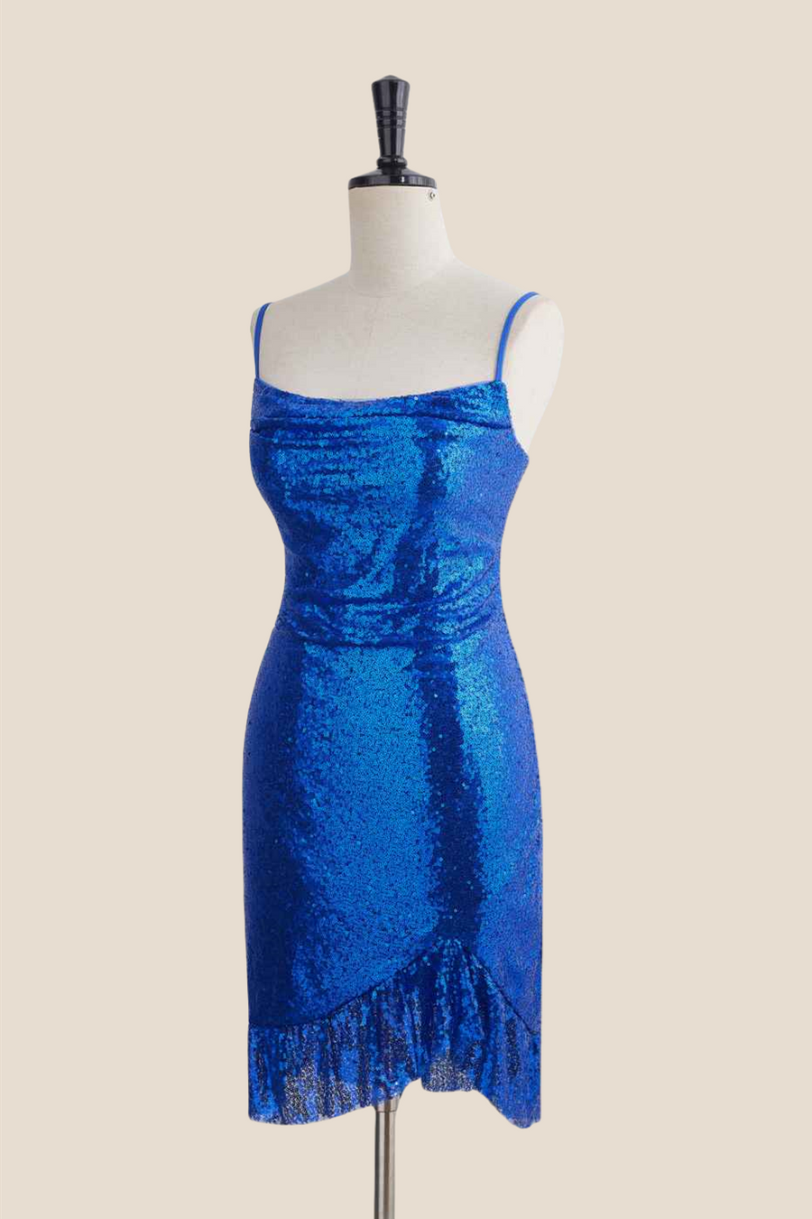 Royal Blue Ruffle Sequin Sheath Short Dress