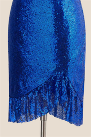 Royal Blue Ruffle Sequin Sheath Short Dress