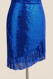 Royal Blue Ruffle Sequin Sheath Short Dress