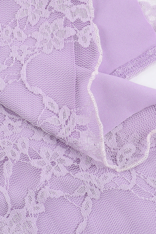 Ruffle Sleeve Purple Lace Short Dress